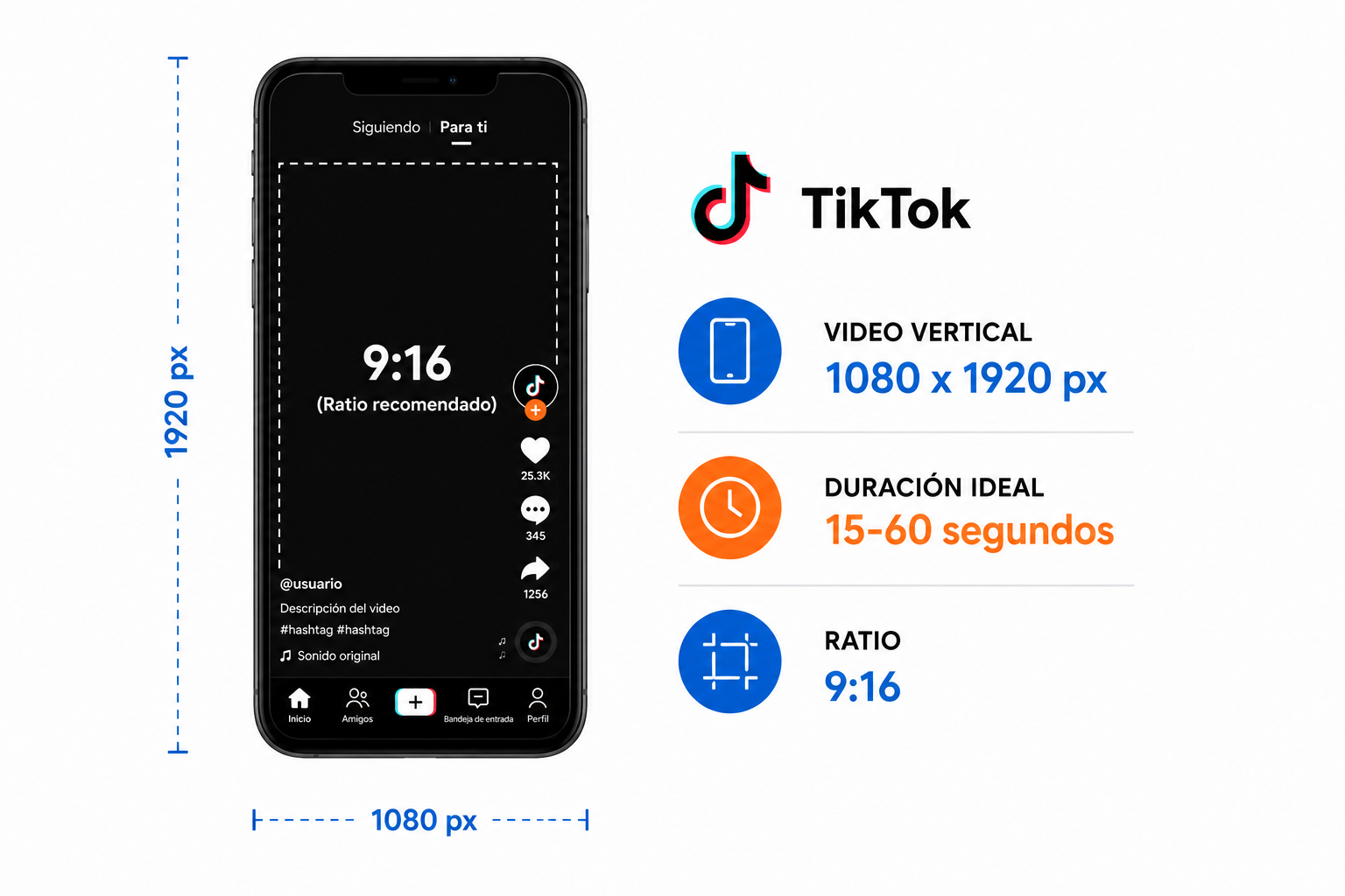 Guía tamaño para difundir en redes sociales (Tiktok)
